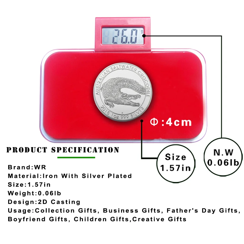 WR 1 OZ 999 Серебряная монета 999,9 Серебряная соленая крокодиловая дикая природа сувенирные монеты Подарочная монета достойная коллекция