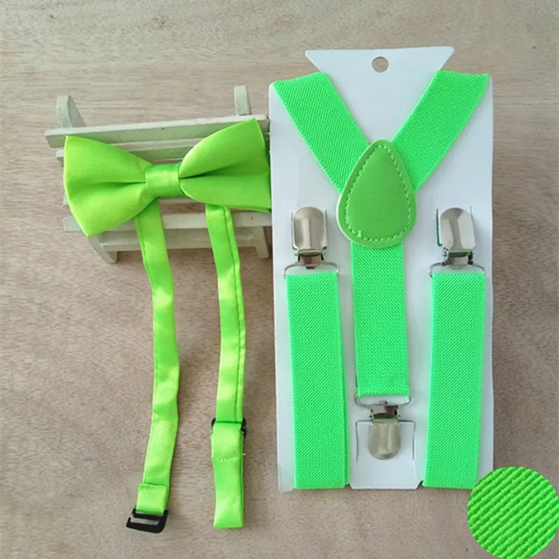 Lb001-s Размер ярких цветов Детская supenders и бабочкой комплекты y-обратно подтяжки для свадьбы - Цвет: fluo green