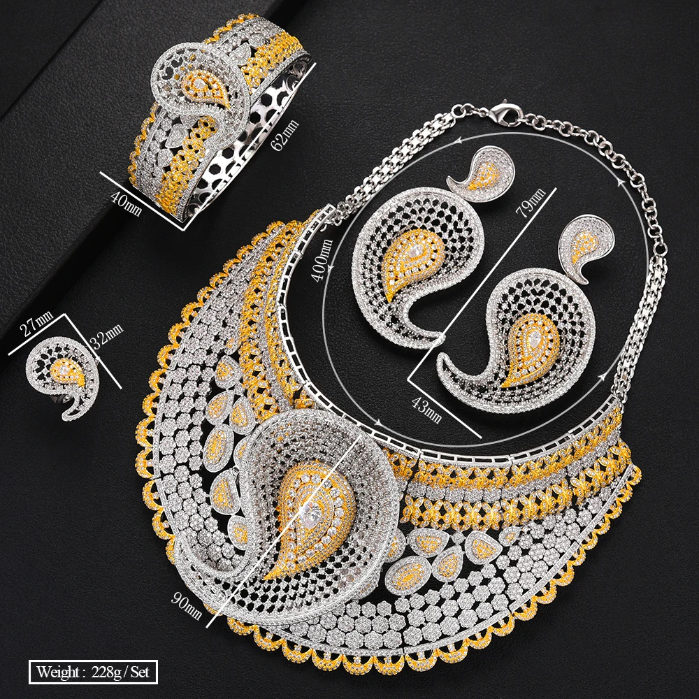 SisCathy 4PCS Big Statement Women Wedding Jewelry sets Luxury Cubic Zircon CZ African Dubai Bridal Jewelry Sets Accessories