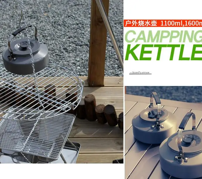 Chaleira de Água Bule de Café Pote de Chá Fogões ao ar Piquenique ao ar 1.1l Caminhadas Ultraleve Liga Livre Bule Jarro Chaleira Camping Livre Louça 13 chá chaleira jarro acampamento piquenique ao ar livre utensílios de mesa