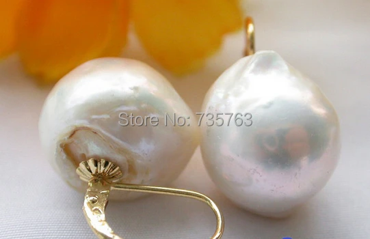 00236 16 мм БАРОККО почти круглые белые reborn жемчужные серьги|keshi pearls earrings|white baroque pearl