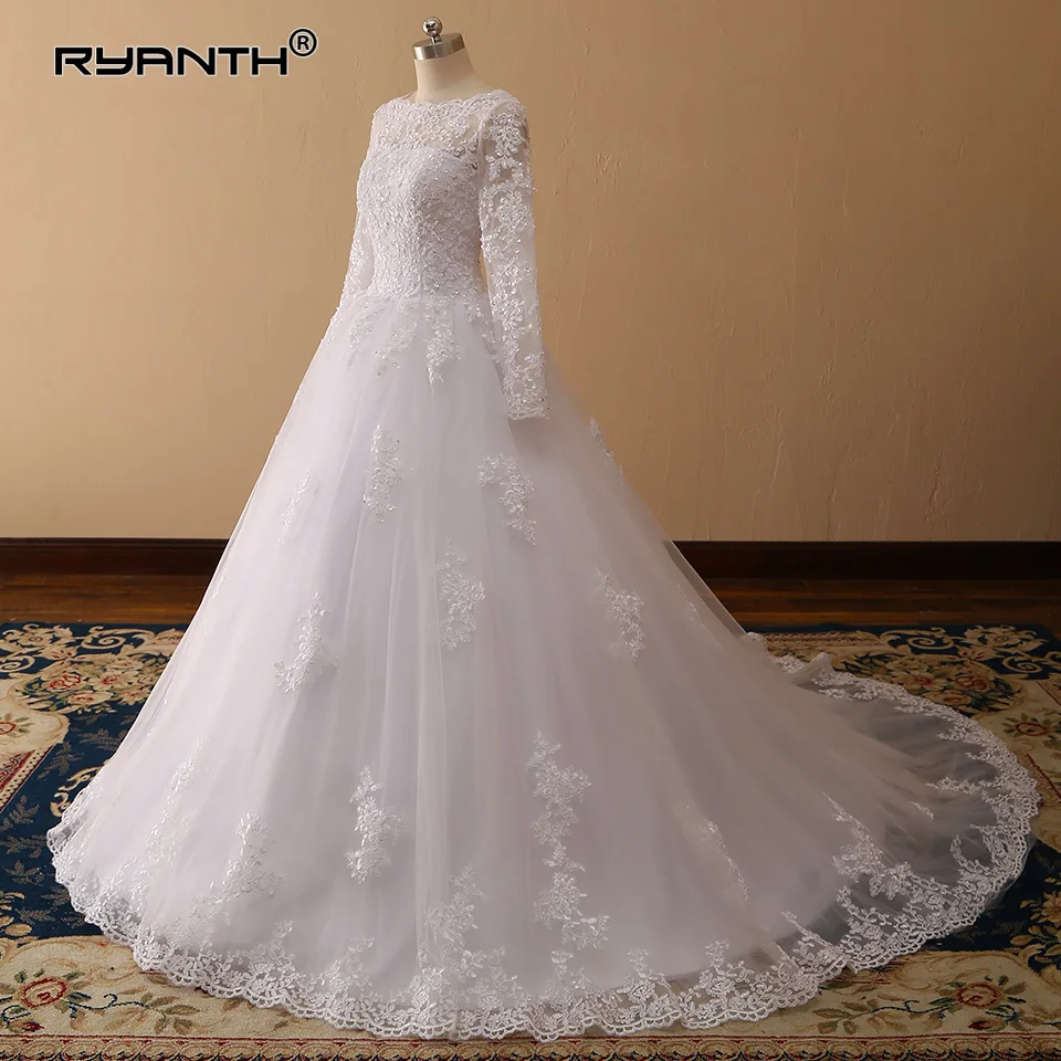 Long Sleeves Wedding Dresses 2019 Lace A Line Wedding Gowns Sexy Sheer New Arrival Bride Dress Robe De Mariee Vestido de Noiva