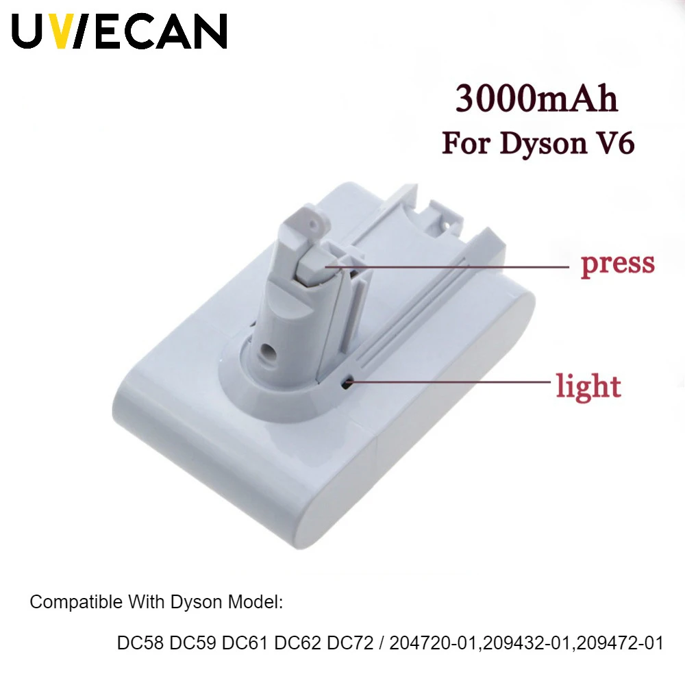 

High Capacity 3000mAh 21.6V Replacement Li-ion Battery For Dyson V6 DC58 DC59 DC61 DC62 DC74 Mattress Handheld Vacuum Cleaner