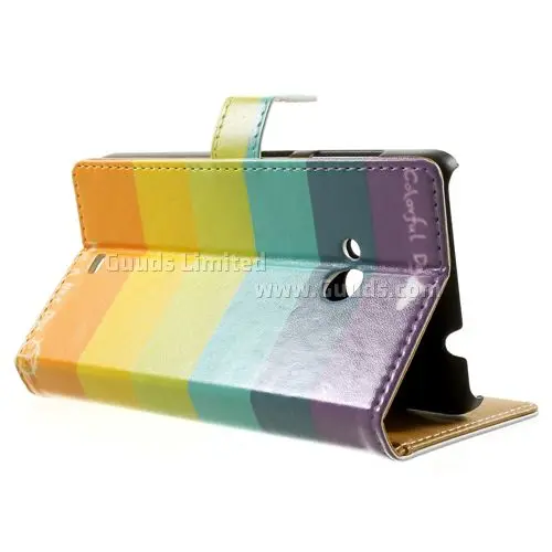 Rainbow Leather Wallet Case for Microsoft Lumia 535 / Lumia 535 Dual SIM for Nokia Lumia 535