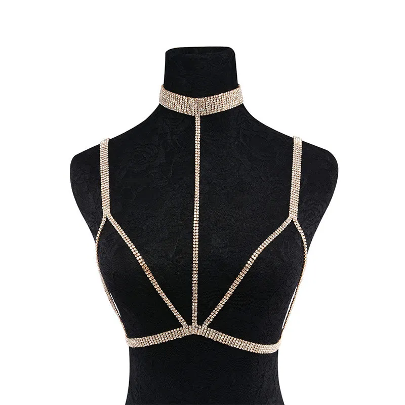 Nightclub Prom Jóia Do Corpo Sutiã Mulher Exagerada Ouro Prata Cadeia Bikini Corpo Cadeia Colar Acessórios Vestido (6)