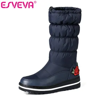 

ESVEVA 2020 Women Boots Mid-calf Boots Round Toe Slip On Wedge Med Heels Western Style Platform Autumn Shoes Boots Size 35-43