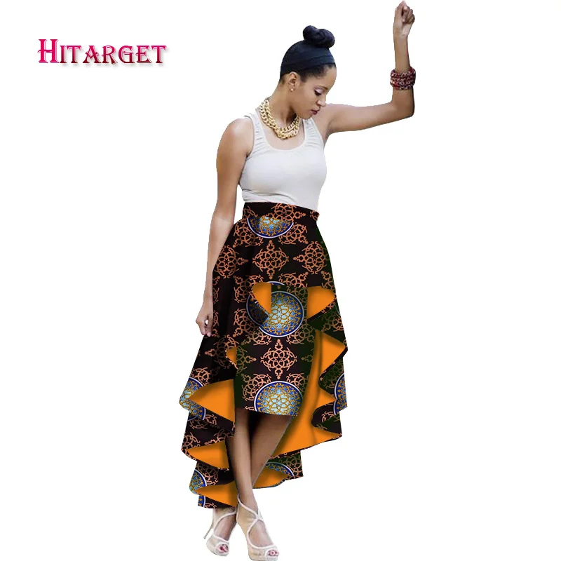 

2017 Autumn African Woman Clothing Double Layer Irregular Skirts Bazin Wax Print Stacked Skirts Dashiki African Clothes WY1585