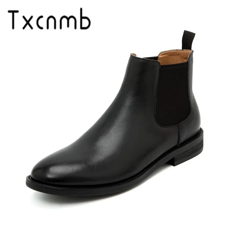

TXCNMB Boots Women Genuine Leather Ankle Boots for Women Heels Round Toe Chelsea Boots Female Autumn Winter Shoes Women
