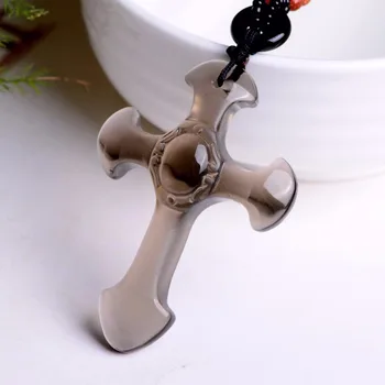 

Free shipping Natural ice obsidian cross necklace pendant with rope wholesale