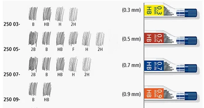 1 туба STAEDTLER 250 механический карандаш грифель 12/тубы 0,5 мм 2 H/H/HB/B/2B профессиональный класс Специальный рисунок живопись