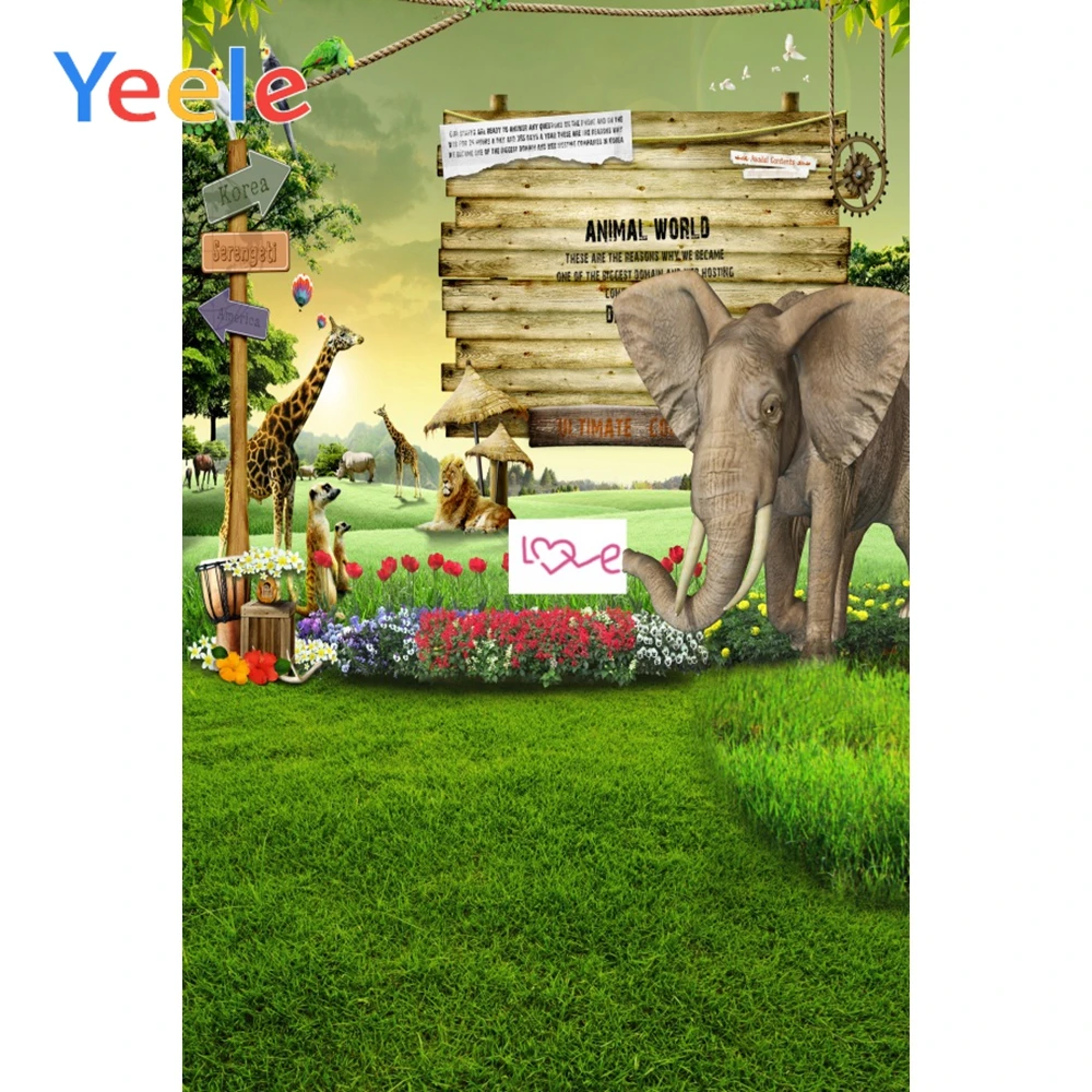 Yeele Природный зоопарк Eleplant фоны луга цветы мультфильм сцена фотографии виниловые