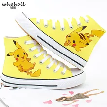 WHOHOLL Pokemon Pikachu Anime Cartoon Hand Painted Canvas Shoes High Top Casual Sneaker Minion Shoes Adults Minions Sneakers wen black sneakers hand painted anime shoes pokemon wartortle turtle design pocket monster high top skateboarding shoes