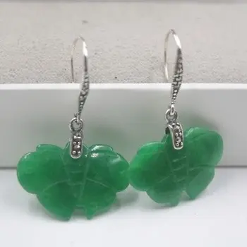 

Solid 925 Sterling Silver Drop Earrings Green Jade Butterfly Earrings 35mm NEW