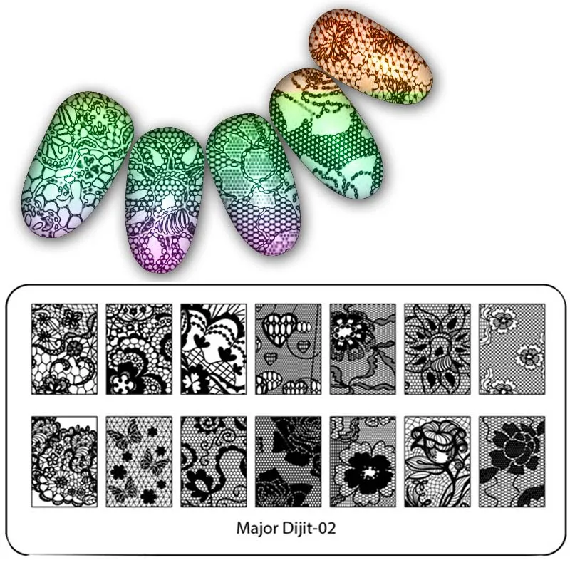 Высокое качество кружева дизайн ногтей штамповки пластины изображения ногтей трафарет для ногтей штампы для дизайна ногтей пластины маникюр шаблон ногтей инструмент - Цвет: MajorDijit02