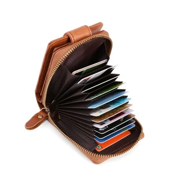 

Vintage Genuine Leather Credit Card Holders Wallet With Coin Pocket Fashion Men Business Card Holder RFID 15 Card Slots For Male