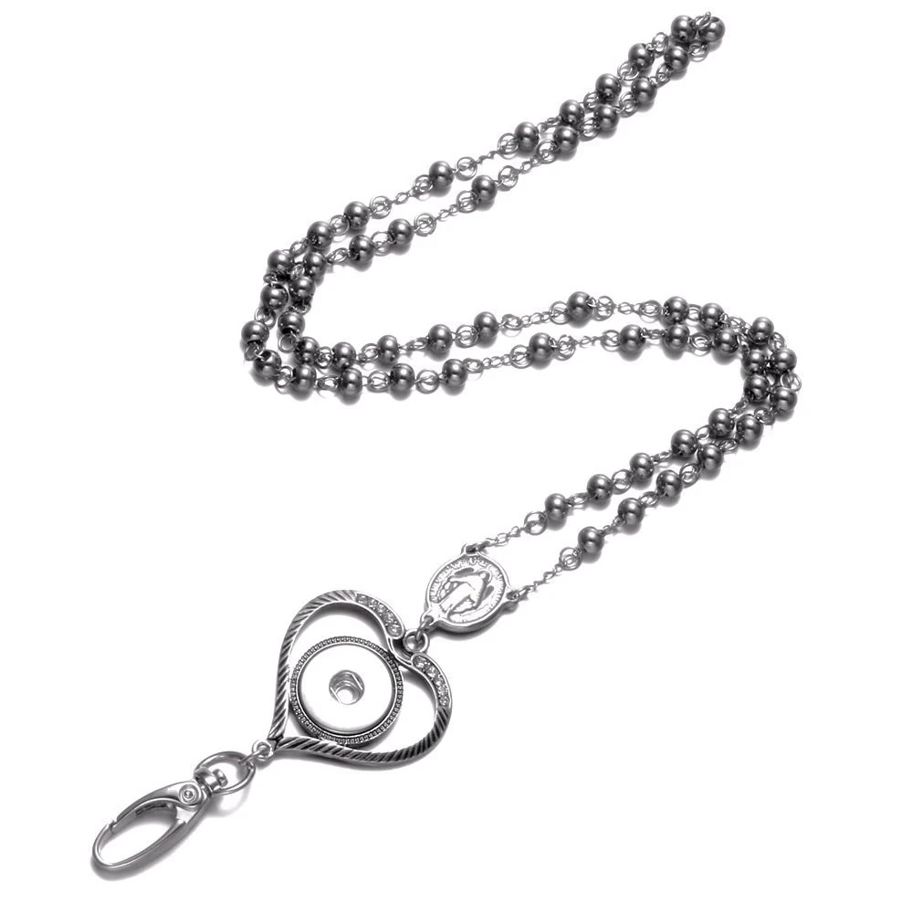 Round Shape Working ID Holder Lanyard Snaps Pendant Necklace 18mm Snap Button Jewelry For XL0089|snap necklace|pendant necklacesnap jewelry necklaces