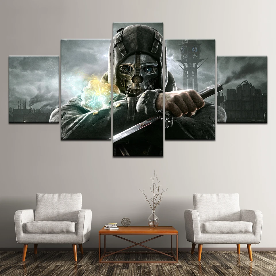 

Canvas Painting Dishonored 2 Corvo Gameplay 5 Pieces Wall Art Painting Modular Wallpapers Poster Print living room Home Decor