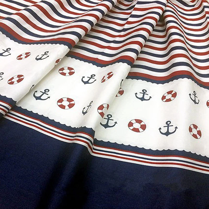

Classic Navy Blue Anchor & Blue Stripe Printed Cotton Fabric, 50x160cm, Bedding Clothing Quilting Bedding DIY fabric