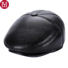 Лидер продаж, повседневные мужские береты из натуральной овечьей кожи, зимние теплые мужские шапки из натуральной кожи, уличная шапка с ушками из натуральной кожи