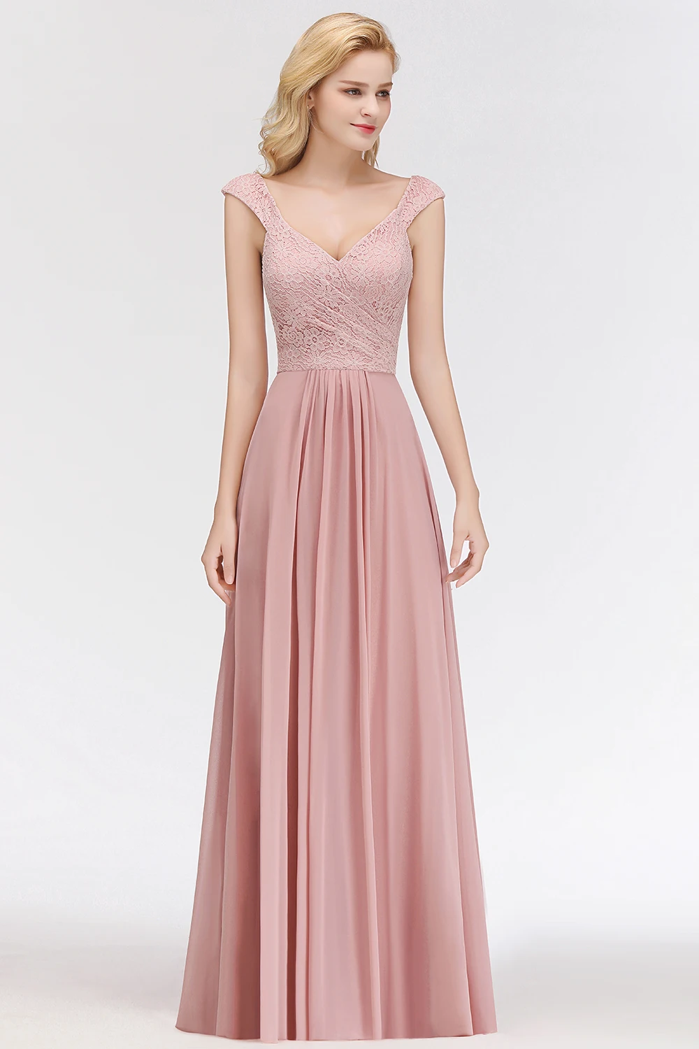 Vestido de festa longo, сексуальные платья с v-образным вырезом, розовые кружевные вечерние платья с длинными рукавами, шифоновые платья для выпускного в деловом стиле Вечерние платья
