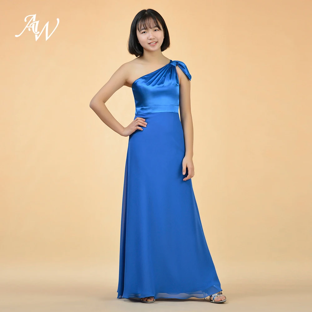 AW A Line/Princess One Shoulder Floor Length Chiffon Junior Bridesmaid