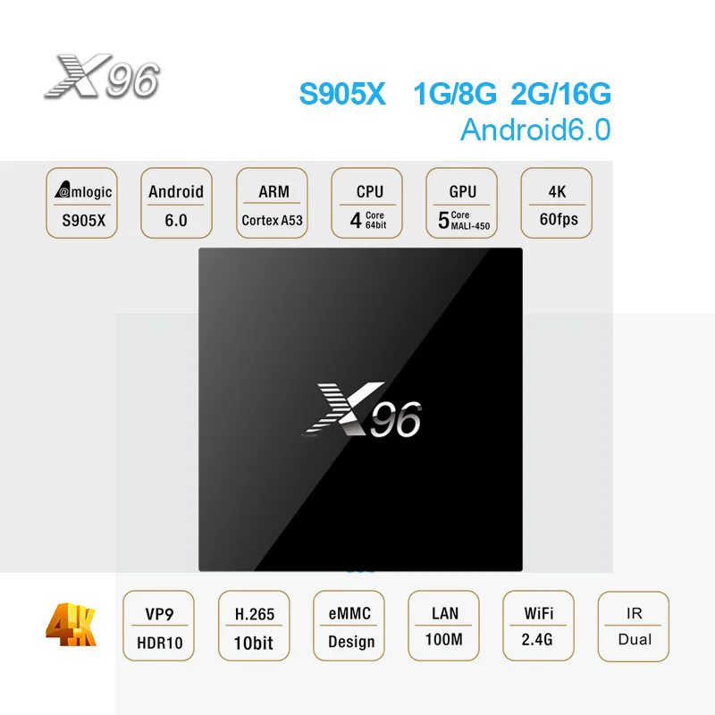 X96 Android 7 1 ТВ Box Amlogic S905X 2 Гб DDR3 16 GB EMMC 4 ядра ГГц WI-FI HDMI 0 K HD Smart Декодер каналов