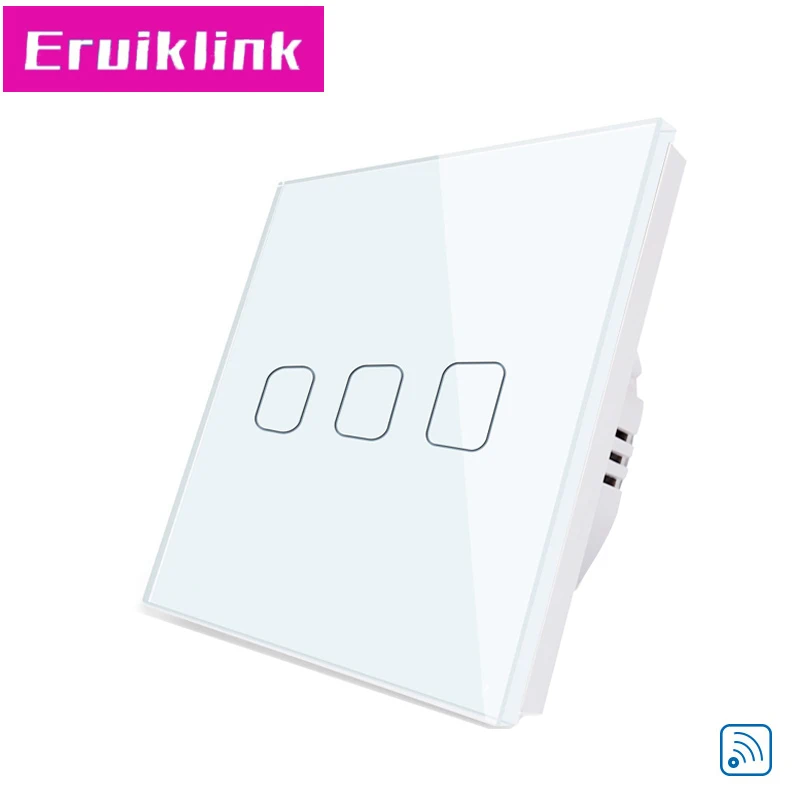 White Switch Only Eruiklink ЕС/Великобритания стандарт 3 банды 1 способ RF433 дистанционное управление Настенные переключатели, 220 В Хрустальная стеклянная панель сенсорный светильник переключатель - Цвет: White Switch Only