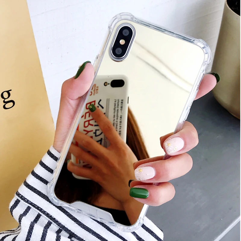 Зеркальные чехлы для телефонов iPhone 7 8 Plus защитный чехол задней панели из ТПУ X 6 S