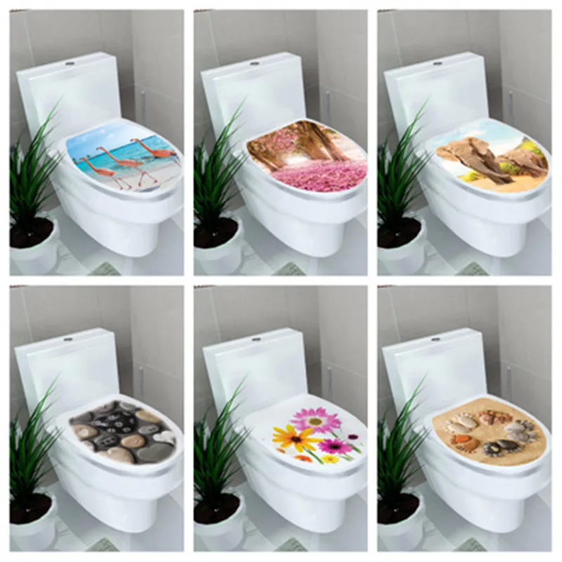 3D Toilet Stickers Nordic Style Flamingo Cobblestone Bathroom Toilet