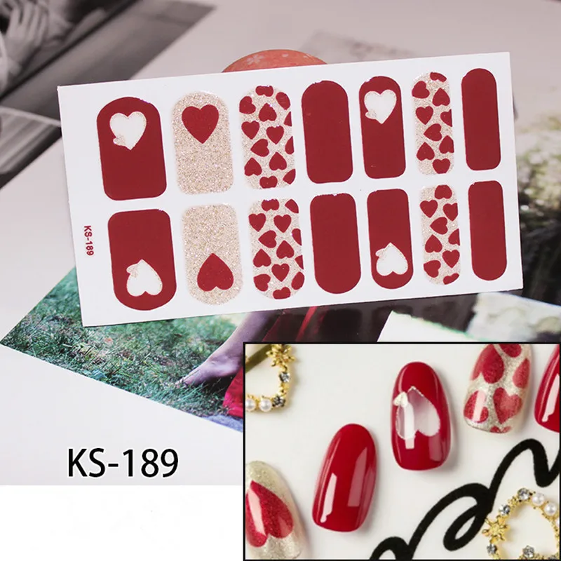 Lamemoria 14 типсов KS129 красочные блестящие наклейки для дизайна ногтей полное покрытие обертывания фольги для ногтей DIY клейкие наклейки Pegatinas маникюр Советы