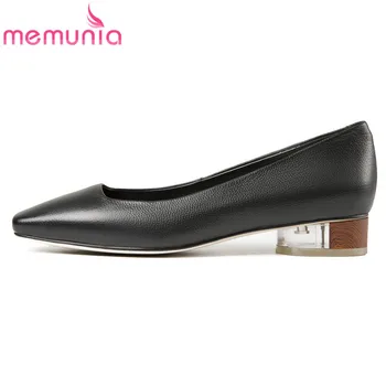 

MEMUNIA 2020 hot sale spring summer women pumps top quality genuine leather shoes shallow solid colors dress shoes woman black