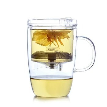 

Office Handgrip Glass Tea Mug 400ml Handmade High Borosilicate Glass Transparent Teacup Mug With Tea Infuser S002