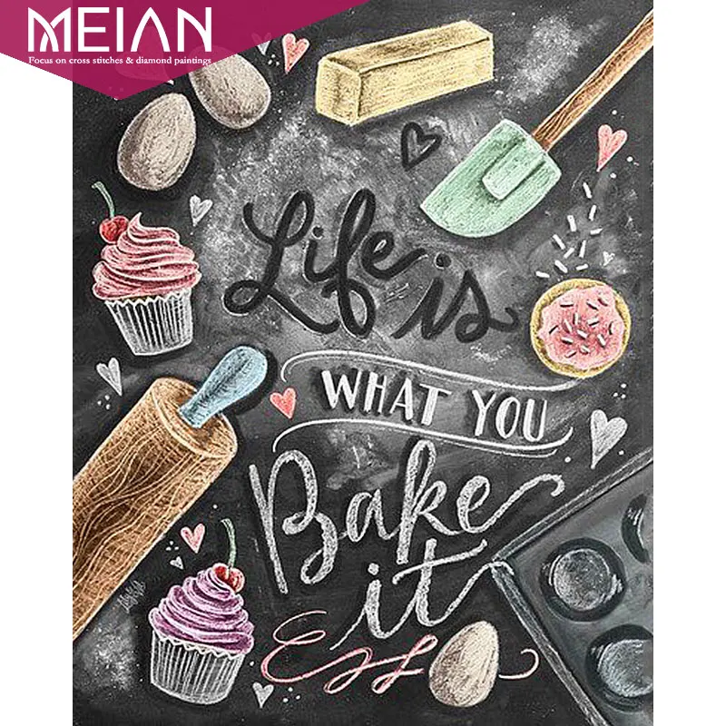

Meian 5D DIY Full Diamond Mosaic Painting"Life Cake" 3D Diamond Embroidery Set sale Rhinestone Drill diamant Picture decor gift