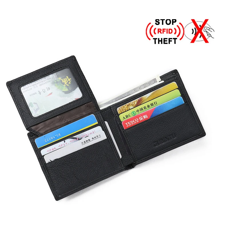 

RFID Blocking Genuine Leather Wallet RFID Men Wallets RFID Protection Purse Male Carteras with Card Photo Holder
