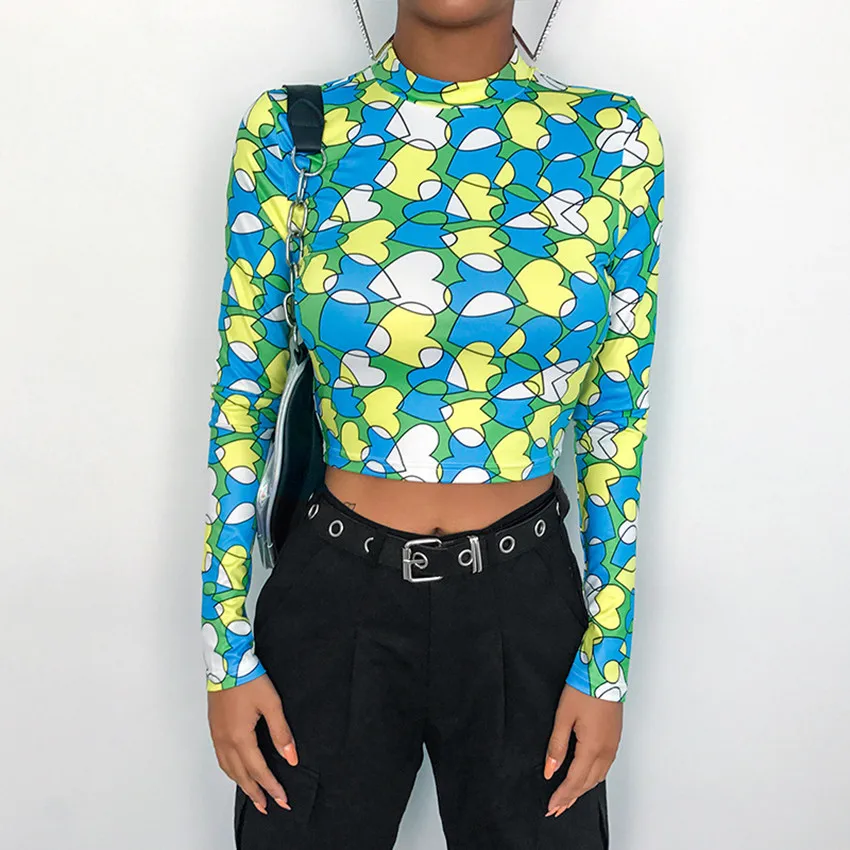 Fashion Sexy Slim Long Sleeve Tee Shirt Women Kaleidoscope