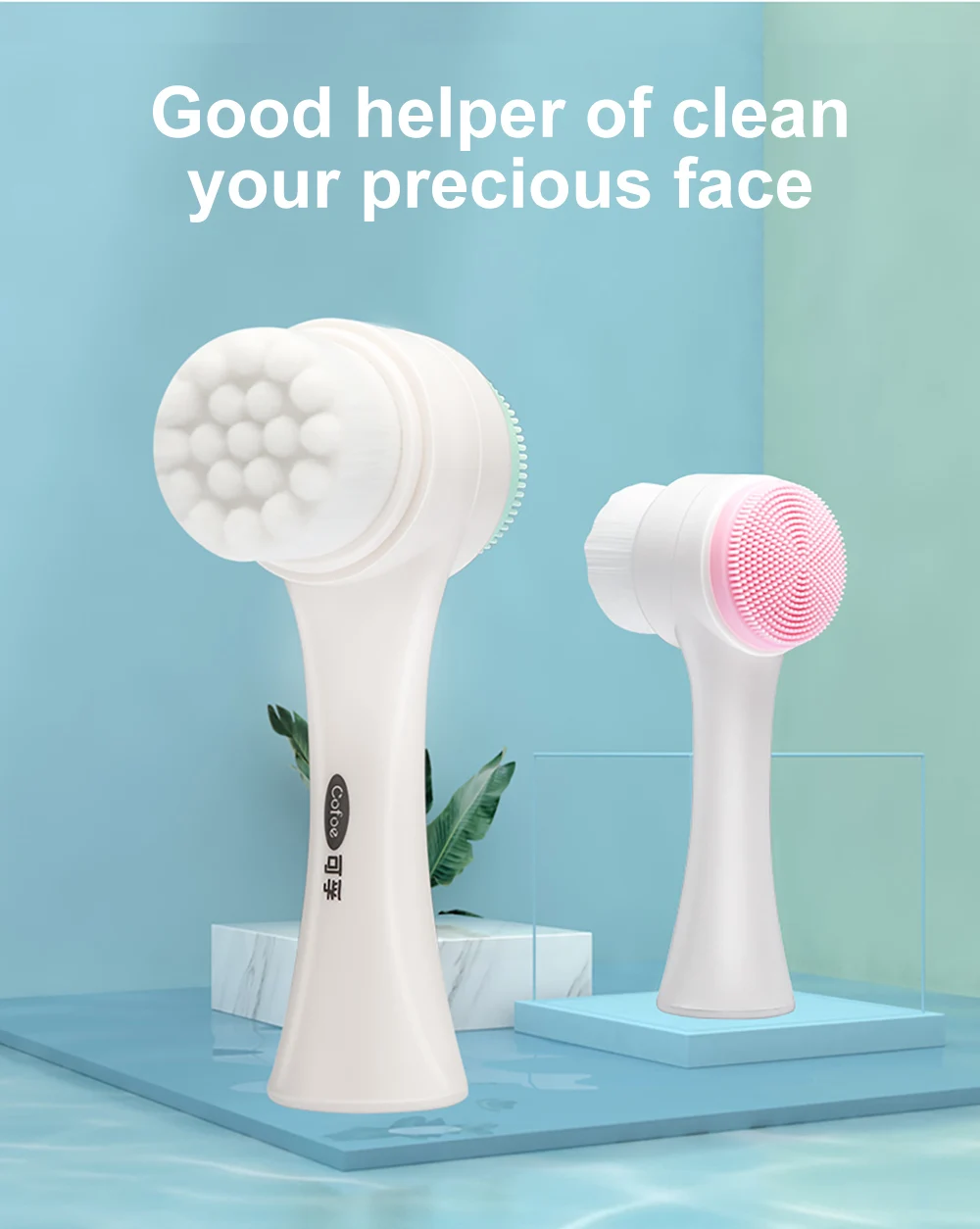 Cofoe двухстороннее Силиконовое очищающее средство для лица, Массажная щетка, Мини Портативная 3D щетка для чистки лица, вибрационный массаж лица, массаж лица