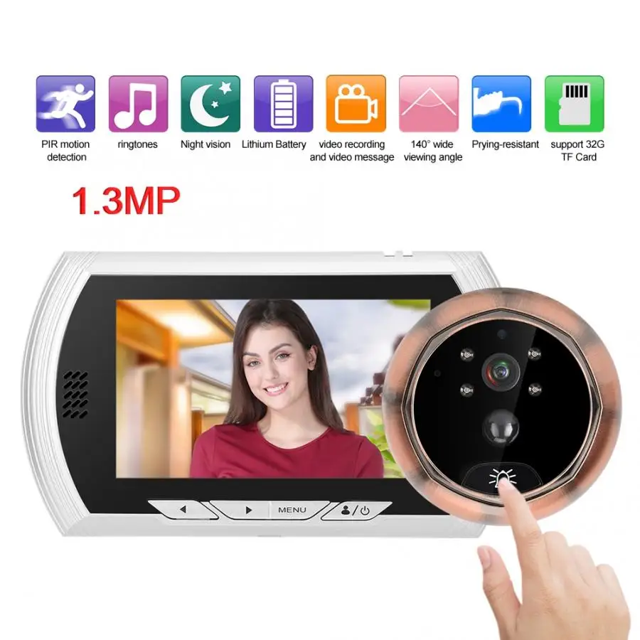 4,3 дюймов 1.3MP HD домашнее смарт-видео, дверной звонок системы дверной глазок с камерой монитор Комплект движения PIR