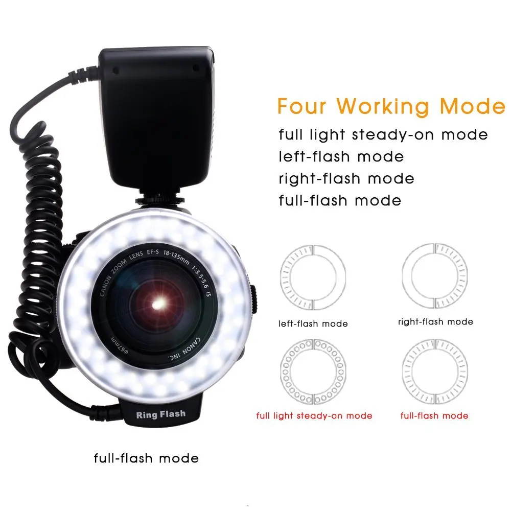 SPASH 48 шт. светодиоды RF 550D макро светодиодная Кольцевая вспышка Внешняя для Nikon Canon