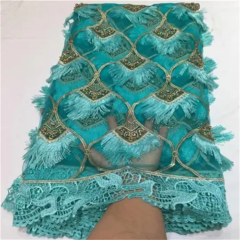 

2018 New Design African Dry Lace Fabrics High Quality Embroidered Nigeria French Tulle Lace Fabrics With Beads For Party Dress