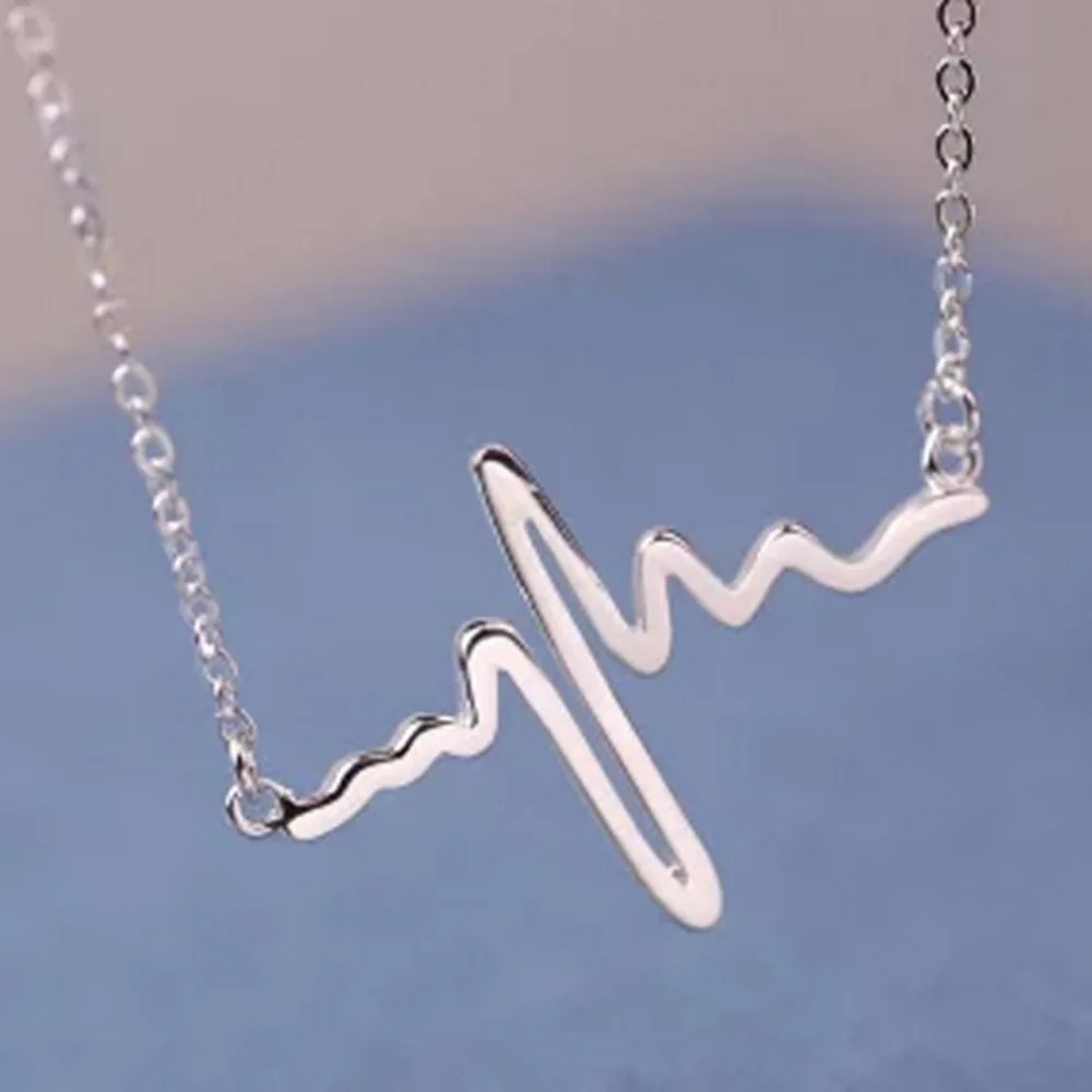 أزياء شيك الكورية نمط الفضة الذهب لهجة ECG Heatbeat الكهربائي قلادة قلادة سلسلة قصيرة تصل إلى عظمة الترقوة NL-0827