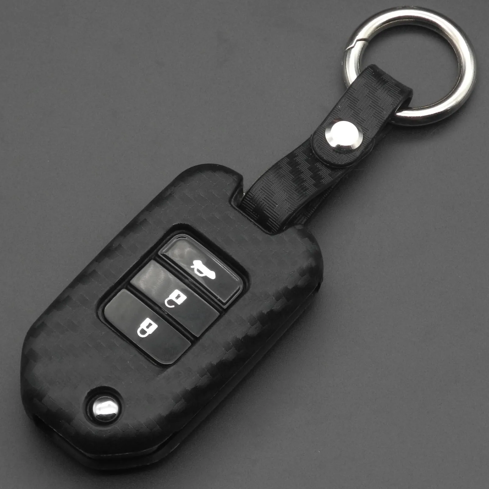 jingyuqin Carbon Silicone Car Remote Key Case Folding Keychain Fob