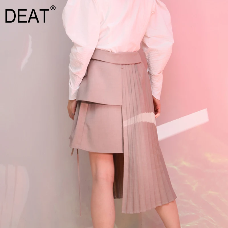 

[DEAT] 2019 Spring Fashion New Pleated Splicing Multiple Wearing Straps Asymmetrical Apron Women's Half-body Skirt YC85