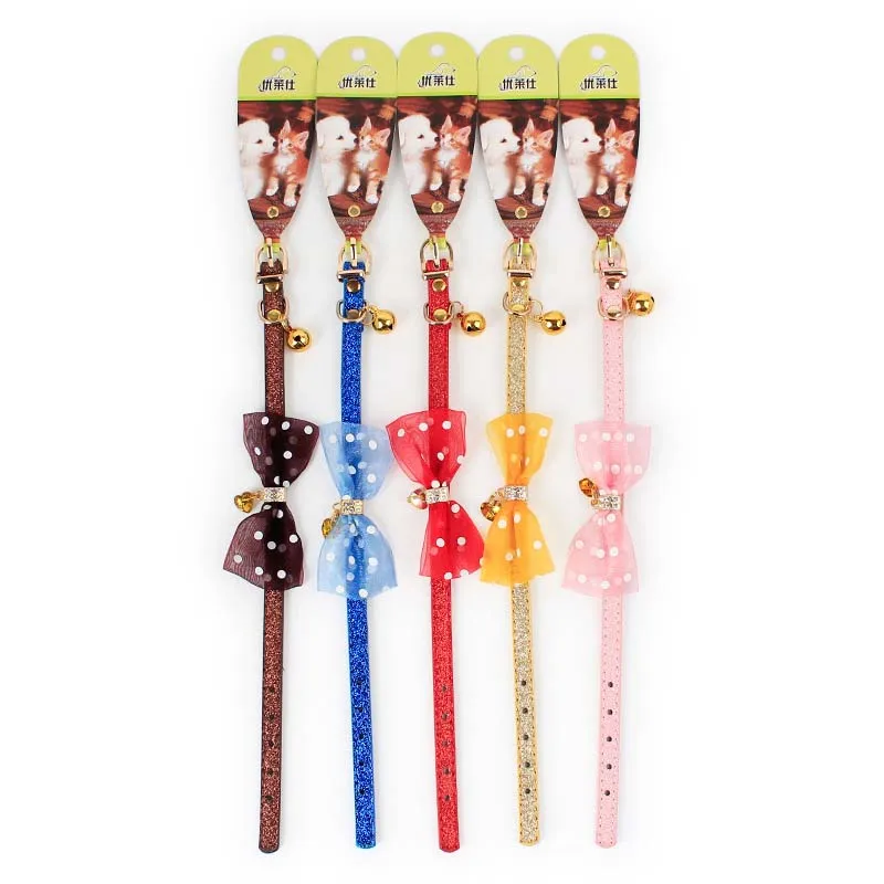 SYDZSW Small Dog Pet Cat Collar Leads Top Grade Glitter PU Bell Cat Leather Collar Luxury Chihuahua Necklace for Cats Yorkshire2