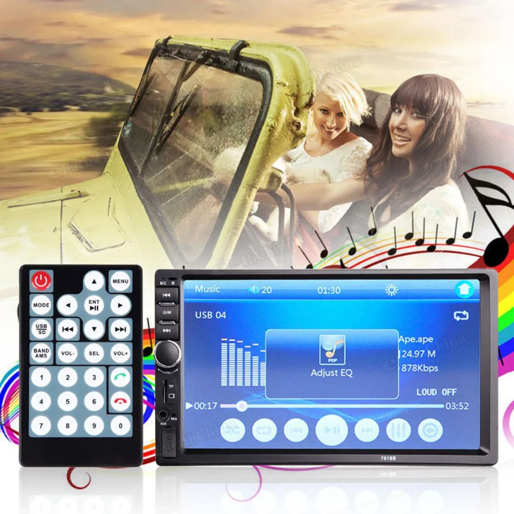 

7018B 7 Inch LCD HD Double DIN Car In-Dash Touch Screen Bluetooth Car Stereo FM MP3 MP5 Radio Player + Rear View Camera