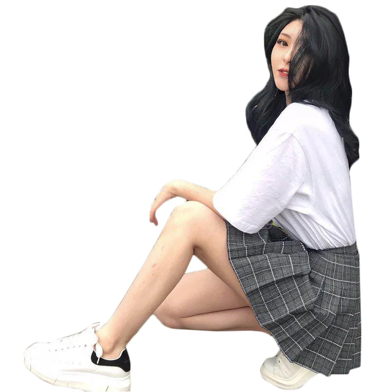 Клетчатая юбка в складку ulzzang высокой талией Тонкий harajuku Лето 2019 новый летний
