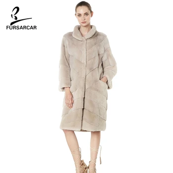

FURSARCAR 2019 Luxury New Top Quality Women's Genuine Real Fur Coat Winter Female Natural Fur Three Quarter Sleeve Long Jacket