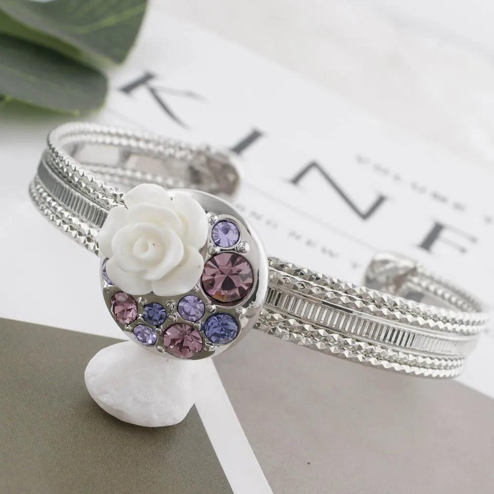Snap jewelry bangles White color flower Bracelets & Bangles With rhinestones Luxury Crystal