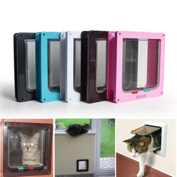 

4 Way Lockable Dog Cat Kitten Door Security Flap Door ABS Plastic S/M/L Animal Small Pet Cat Dog Gate Door Pet Supplies