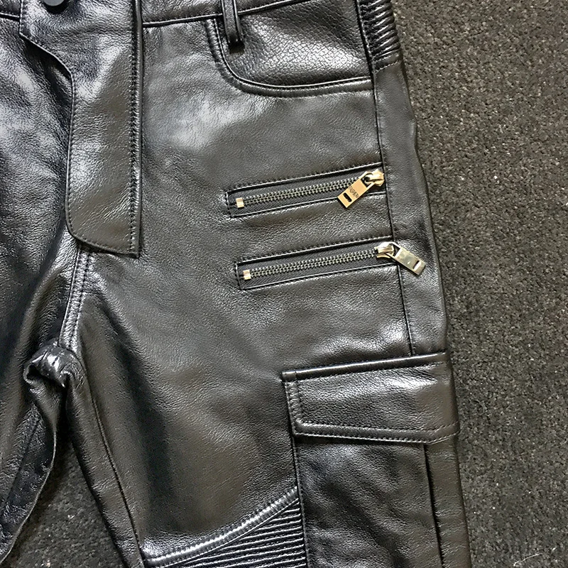 Мужские кожаные брюки байкерские брюки мотоциклетные тонкие кожаные узкие брюки в стиле рок плотные готические кожаные брюки для мужчин