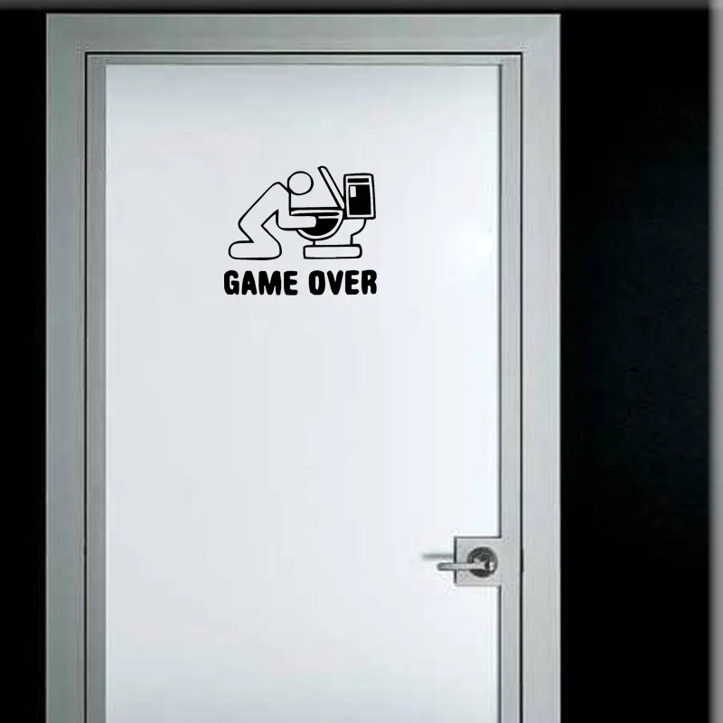 

YOJA 25*21CM Fun GAME OVER WC Door Decoration Sticker Graphical Wall Decals Black A40239